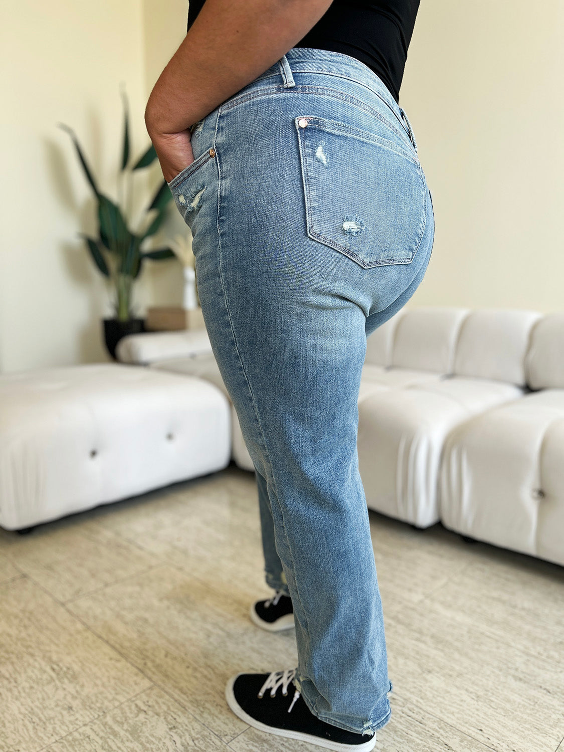 Hazel Blues® |  Judy Blue High Waist Distressed Straight Jeans