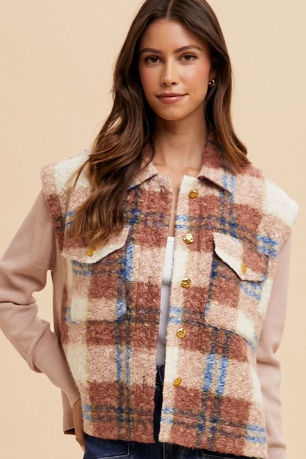 Hazel Blues® |  Annie Wear Faux Fur Plaid Button Up Jacket