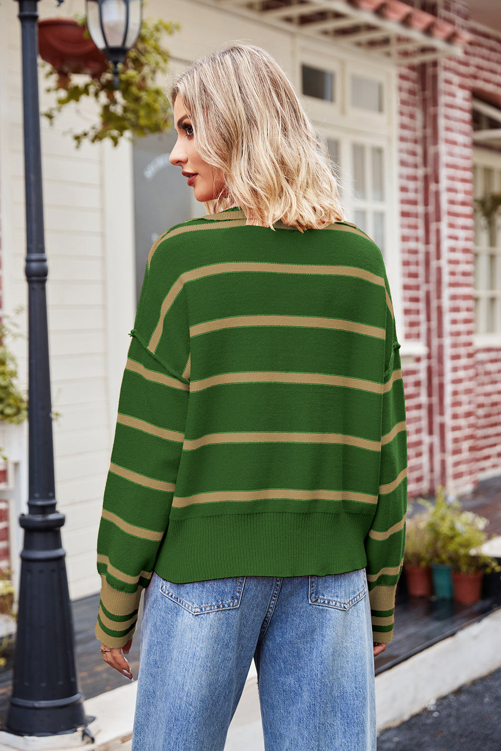 Hazel Blues® |  Striped Johnny Collar Sweater