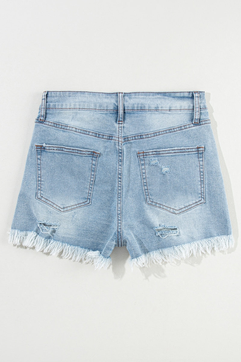 Hazel Blues® |  Distressed Raw Hem Denim Shorts