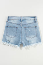 Hazel Blues® |  Distressed Raw Hem Denim Shorts