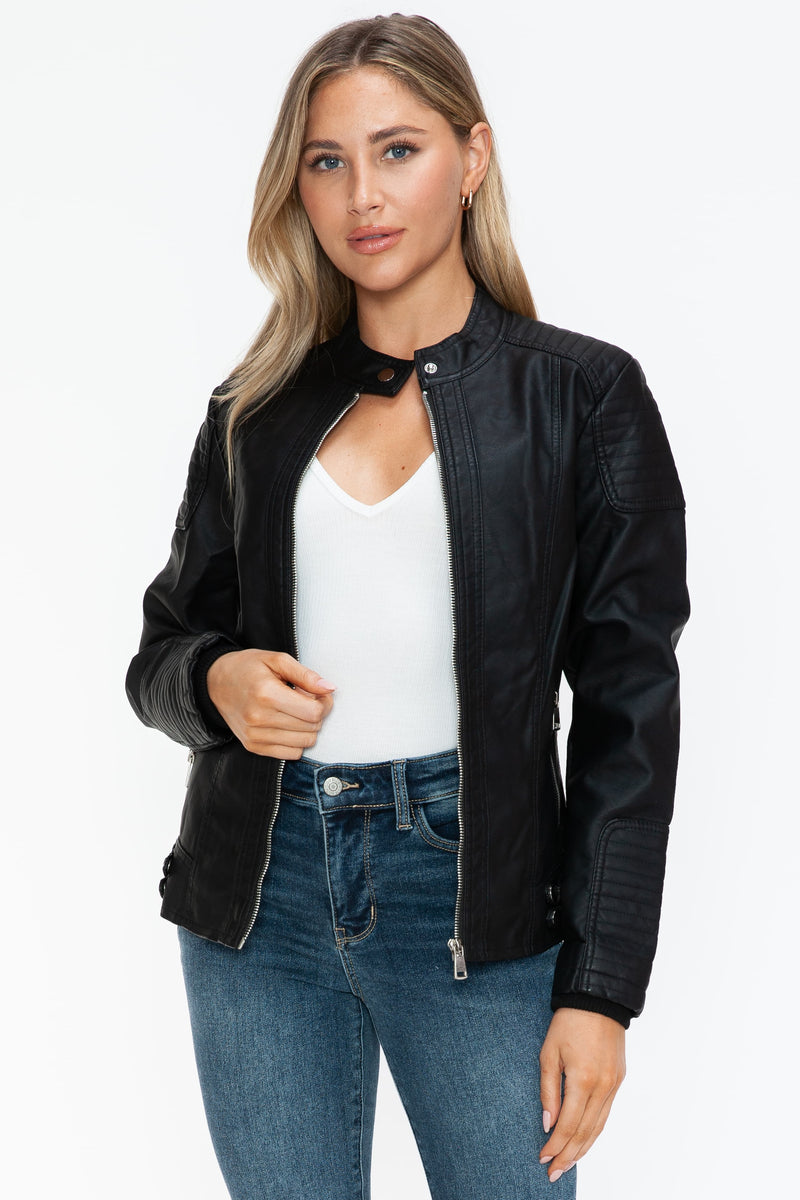 Hazel Blues® |  Snobbish Faux Leather Biker Jacket with Side Zip Pockets