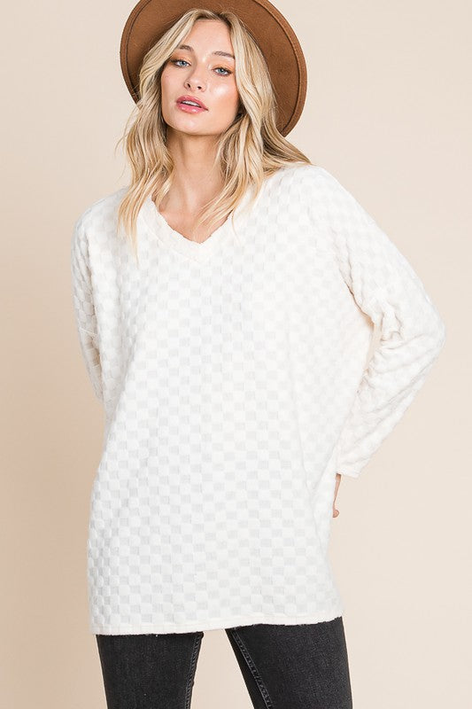 Hazel Blues® |  BOMBOM Checkered Long Sleeve V-Neck T-Shirt