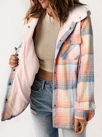 Hazel Blues® |  Plaid Snap Down Plush Hooded Jacket