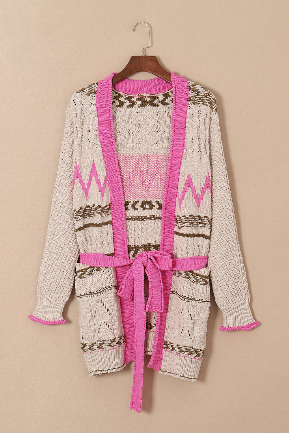 Hazel Blues® |  Contrast Tied Open Front Cardigan