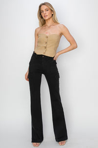 Hazel Blues® |  RISEN High Rise Side Slit Cargo Bootcut Jeans