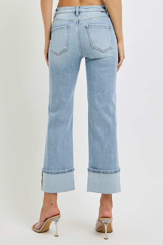 Hazel Blues® | RISEN Ankle Straight Leg Cuffed Jeans