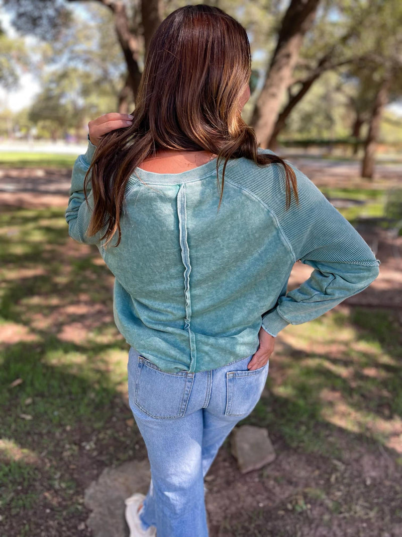 Hazel Blues® |  Best Selling Elliott Exposed Seam Sweatshirt in Five Colors