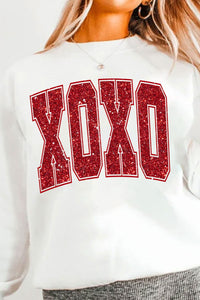 Hazel Blues® |  Valentine’s Day XOXO Glitter Round Neck Sweatshirt