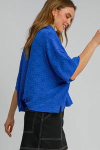 Hazel Blues® |  Umgee Floral Johnny Collar Half Sleeve Jacquard Top