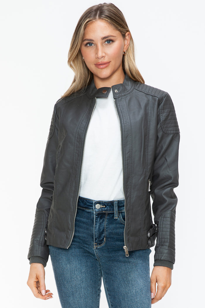 Hazel Blues® |  Snobbish Faux Leather Biker Jacket with Side Zip Pockets