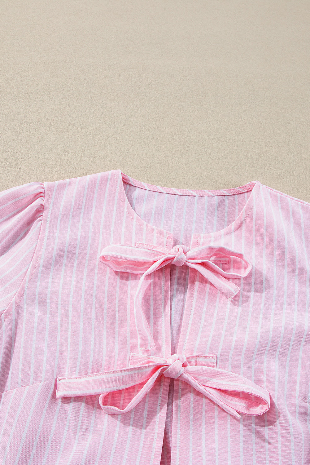 Hazel Blues® |  Tied Bow Striped Round Neck Blouse