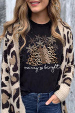 Hazel Blues® |  Black Leopard Christmas Tree Graphic Crew Neck T Shirt