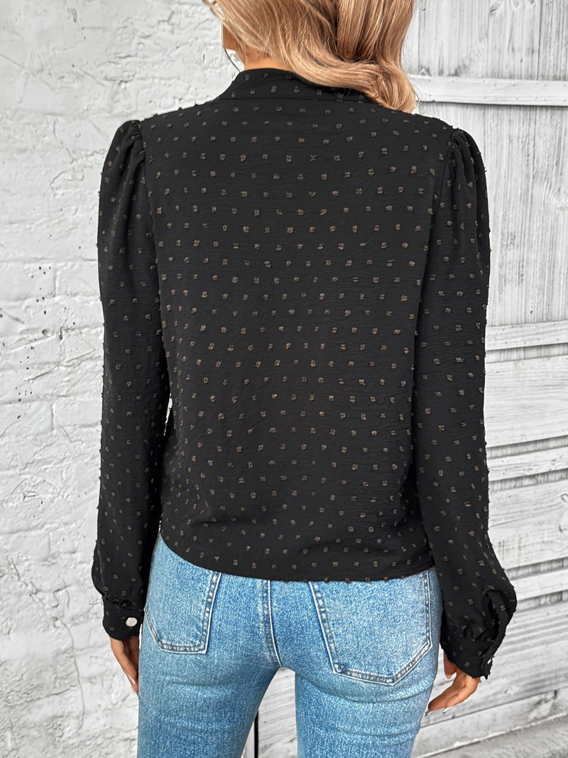 Hazel Blues® |  Swiss Dot Mock Neck Long Sleeve Blouse