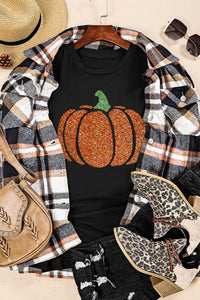 Hazel Blues® |  Glitter Pumpkin Round Neck Short Sleeve T-Shirt