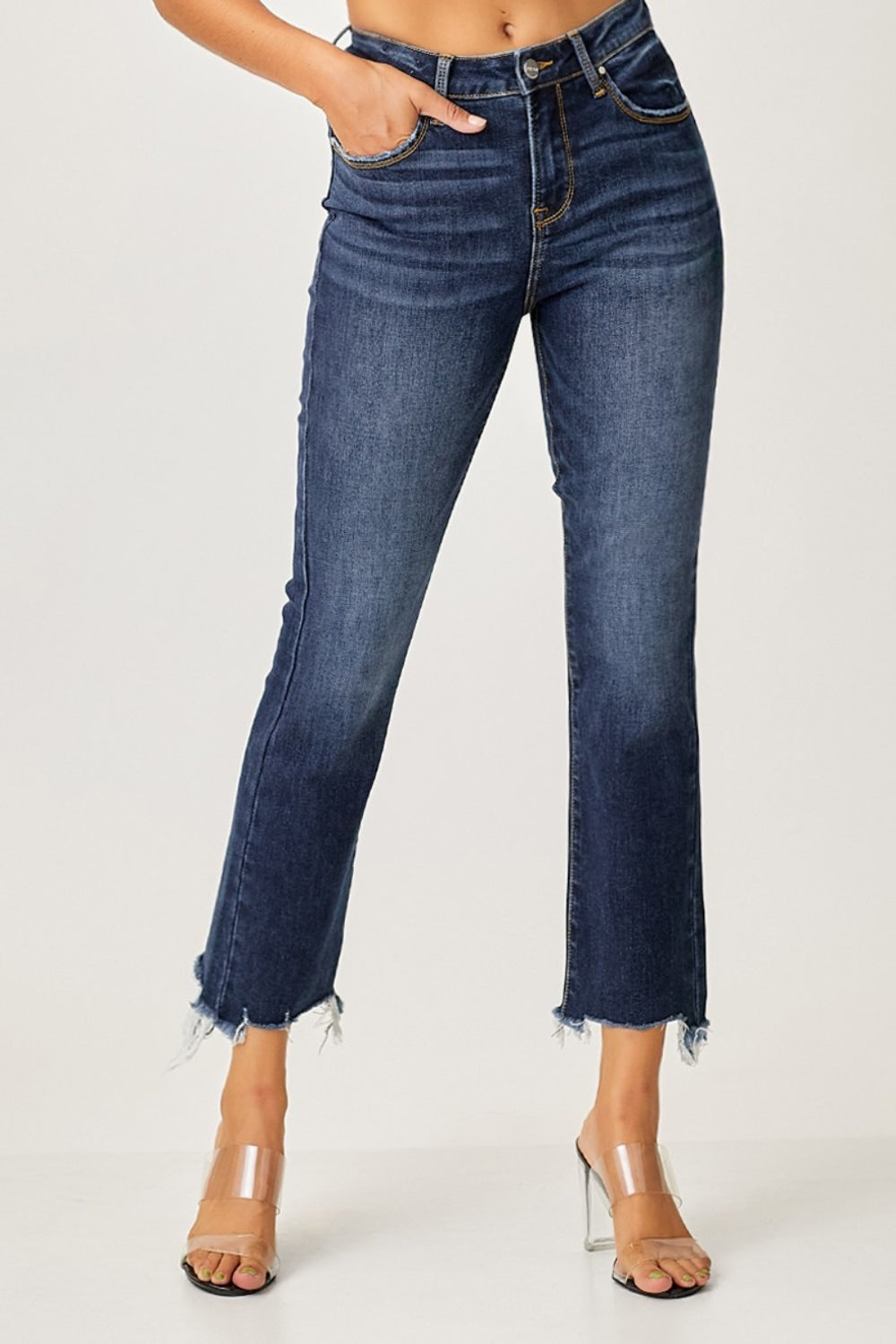 Hazel Blues® |  Risen Frayed Hem Cropped Straight Jeans