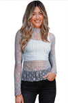 Hazel Blues® |  Ashleigh Blue Sheer Floral Lace Long Sleeve Slim Fit Top
