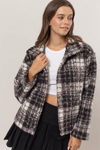 Hazel Blues® |  HYFVE Plaid Collared Neck Boucle Jacket with Pockets