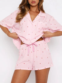 Hazel Blues® |  Valentine's Day Printed Collared Neck Short Sleeve Top and Shorts Set