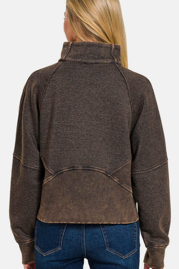 Hazel Blues® |  Zenana Acid Washed Half Zip Fleece Sweatshirt