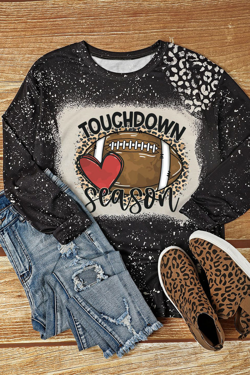 Hazel Blues® |  Black TOUCHDOWN Season Football Leopard Print Long Sleeve Top