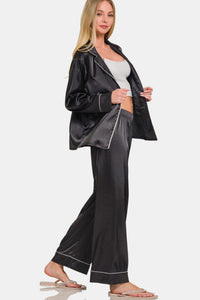 Hazel Blues® |  Zenana Satin Long Sleeve Shirt and Pants Pajama Set