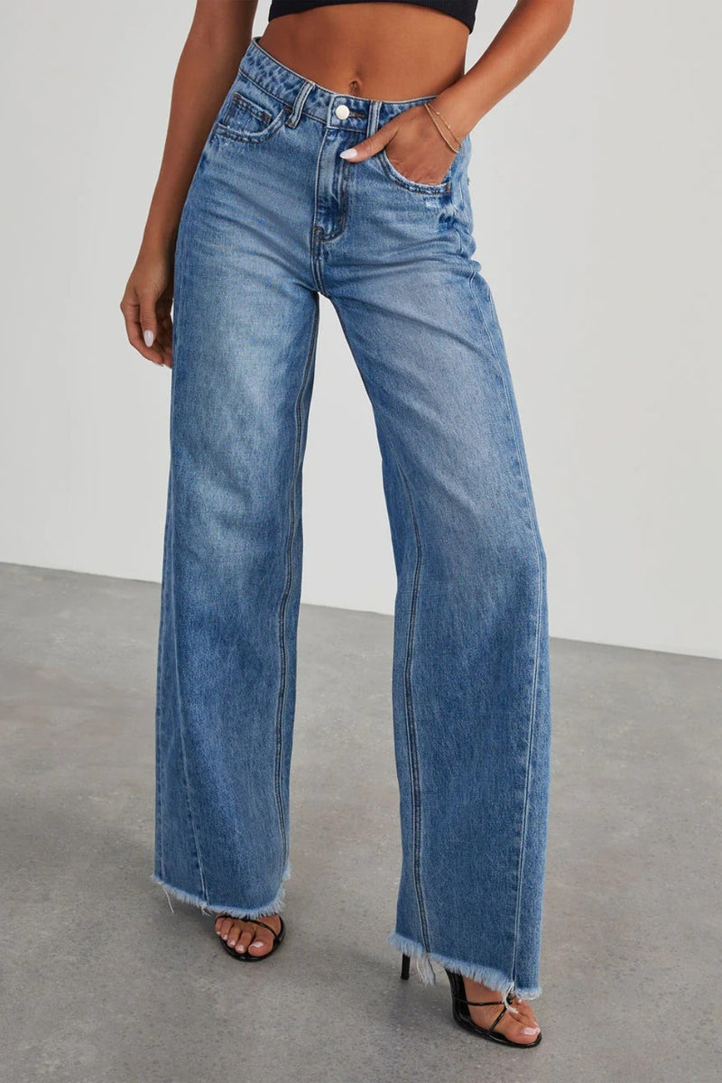 Hazel Blues® |  Raw Hem Wide Leg Jeans with Pockets