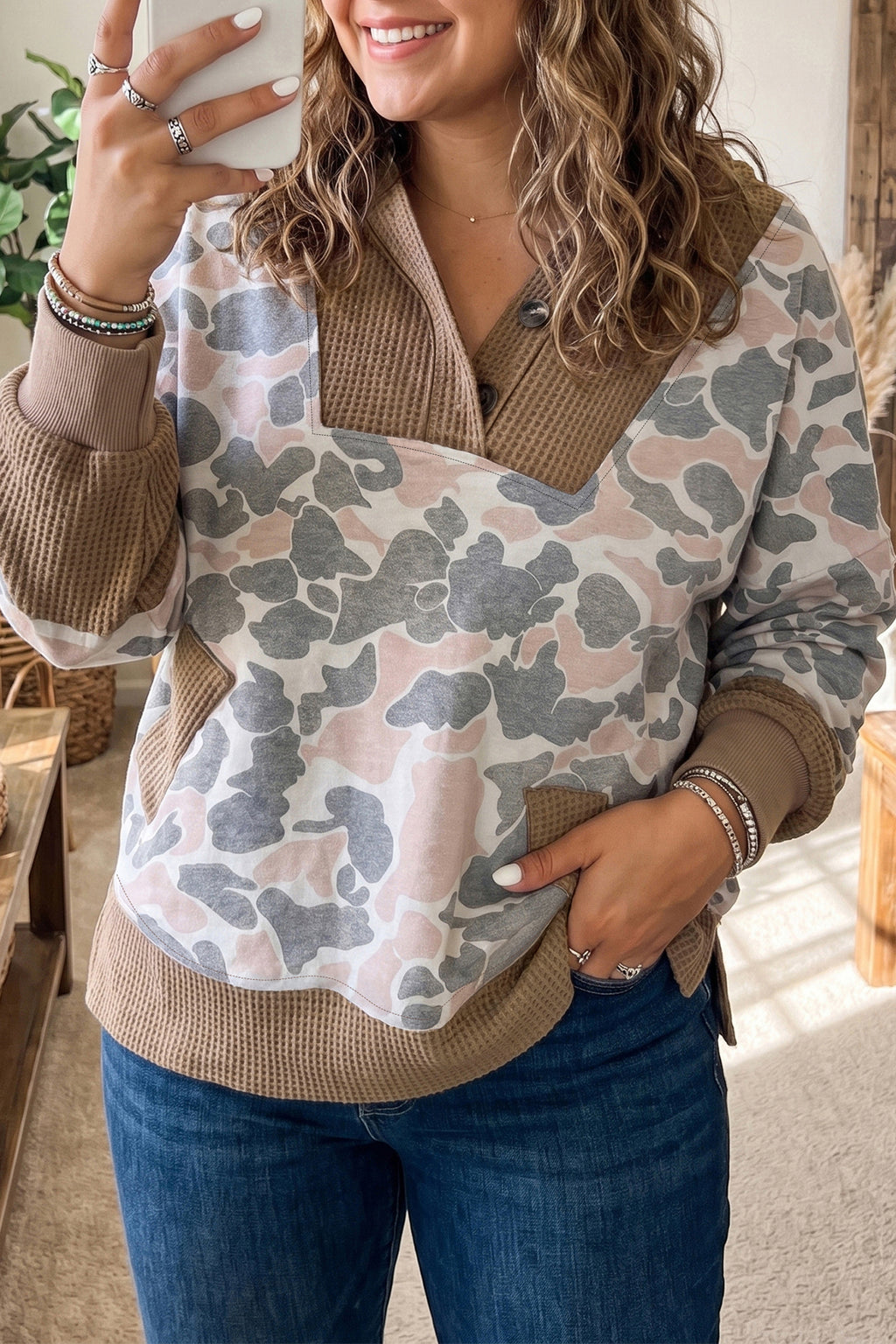 Fireside Favorite Camo Waffle-Knit Hoodie