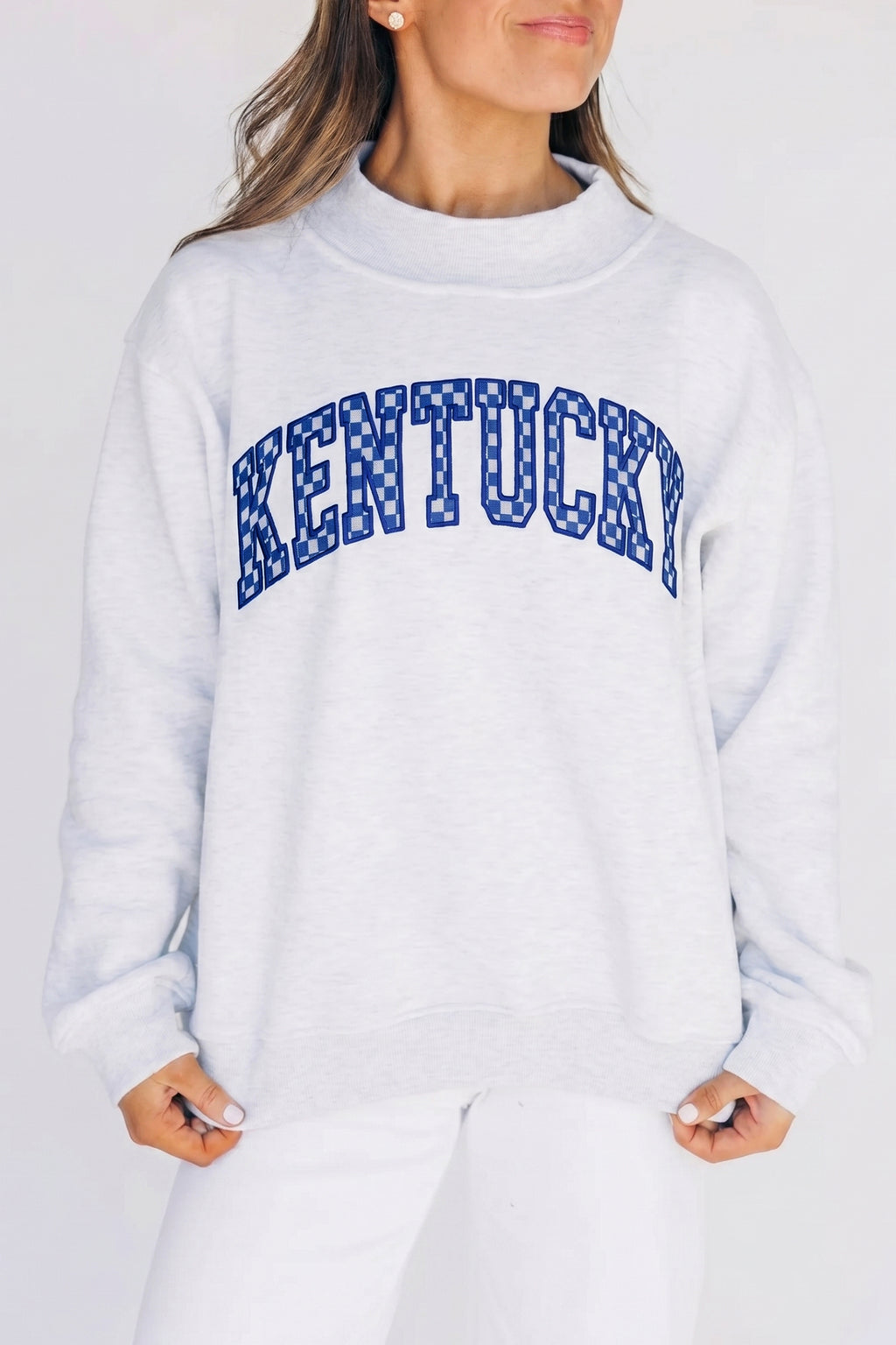 Penelope Sage Gray Game Day Checkered Sweatshirt