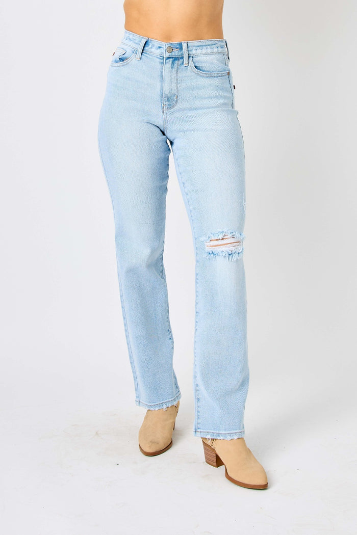 Hazel Blues® | Judy Blue High Waist Distressed Straight Jeans