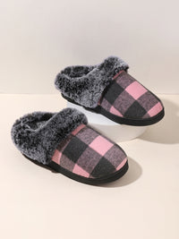 Hazel Blues® |  Plaid Furry Round Toe Flat Slippers