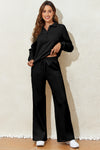 Hazel Blues® |  Black Solid Collared Sweatshirt and High Waist Pants Active Set