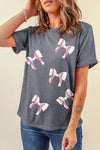 Hazel Blues® |  Gray Football Bow Knot Print Crewneck Casual T Shirt