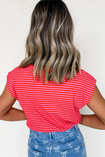 Hazel Blues® |  Red Stripe MAMA Graphic Cap Sleeve T Shirt