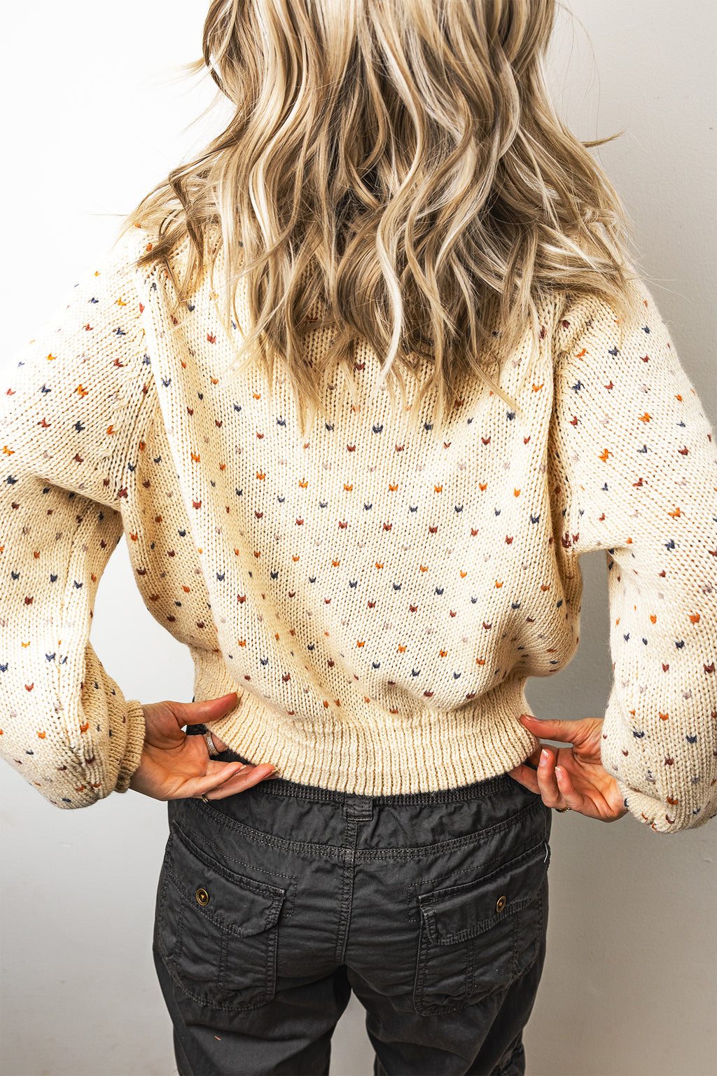Beige Geometric-Print Button-Front Long-Sleeve Regular Fit Cardigan