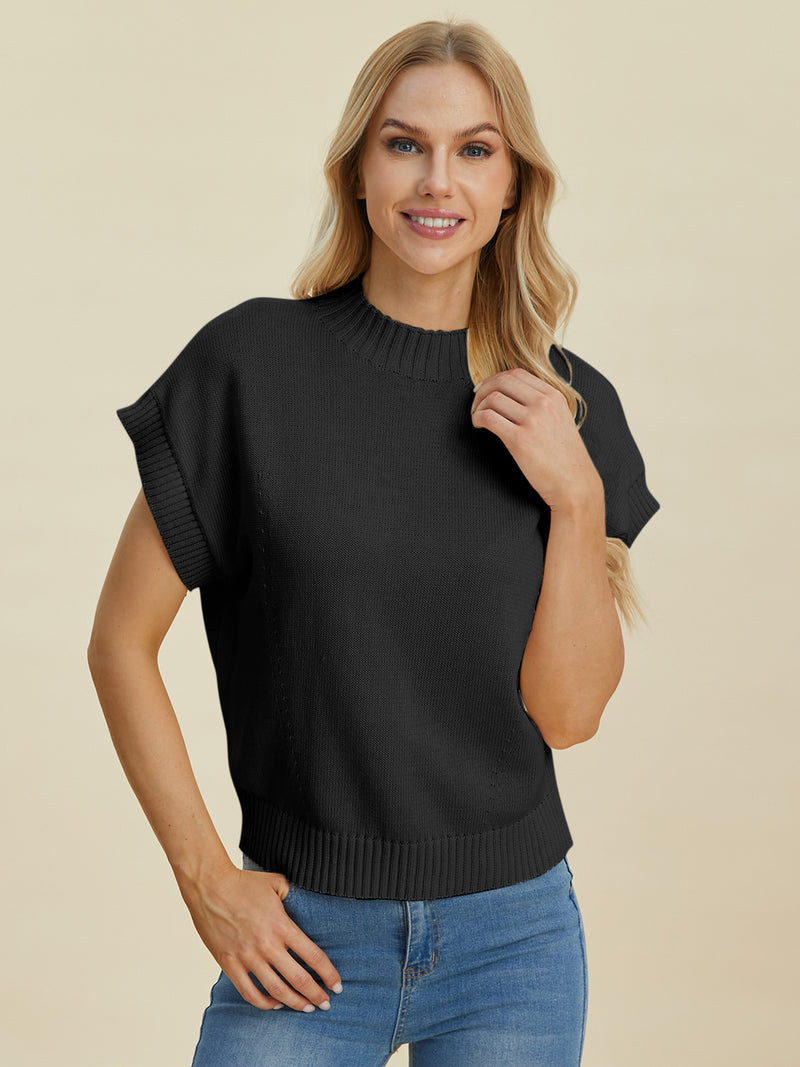 Hazel Blues® |  Double Take Mock Neck Short Sleeve Sweater