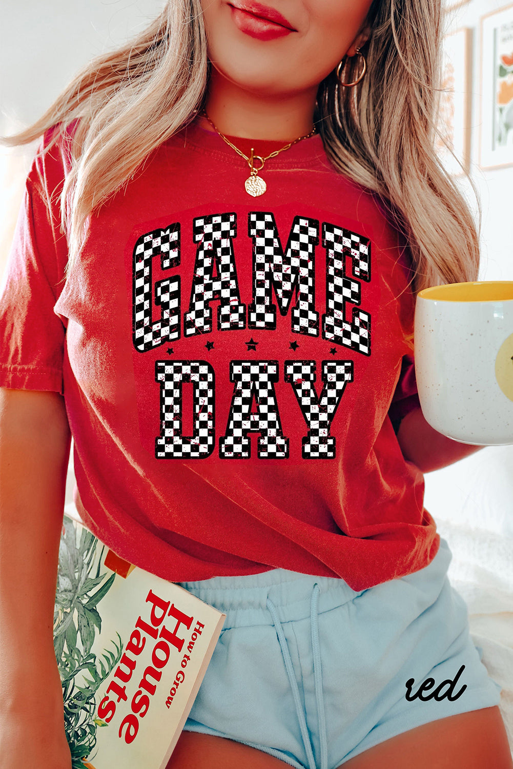 Hazel Blues® |  Red Checkered Game Day Graphic T Shirt