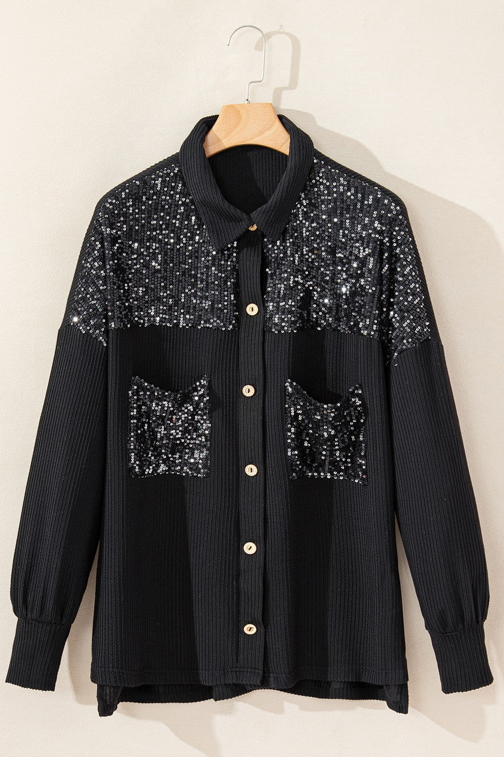 Hazel Blues® |  Sequin Button Up Dropped Shoulder Jacket