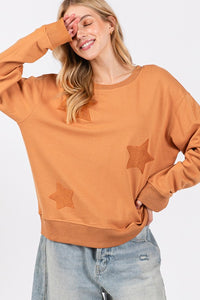 Hazel Blues® |  SAGE + FIG Star Patch Long Sleeve Sweatshirt