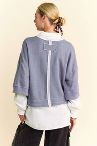 Hazel Blues® |  Davi & Dani Faux Layered French Terry Contrast Top