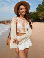 Hazel Blues® |  Openwork Boat Neck Long Sleeve Cover-Up