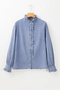 Hazel Blues® |  Frill Button Up Long Sleeve Denim Top