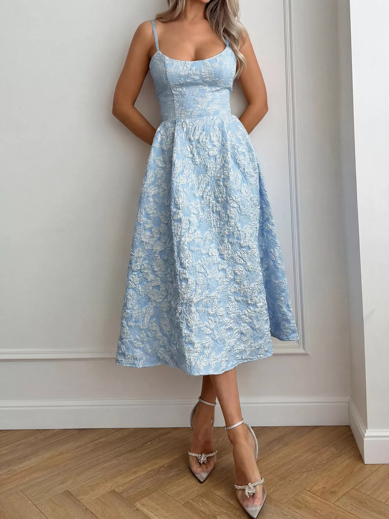 chinese dress ladies Blue Ethnic Motifs Printed A-Line Midi Dress – Amukti main image 1