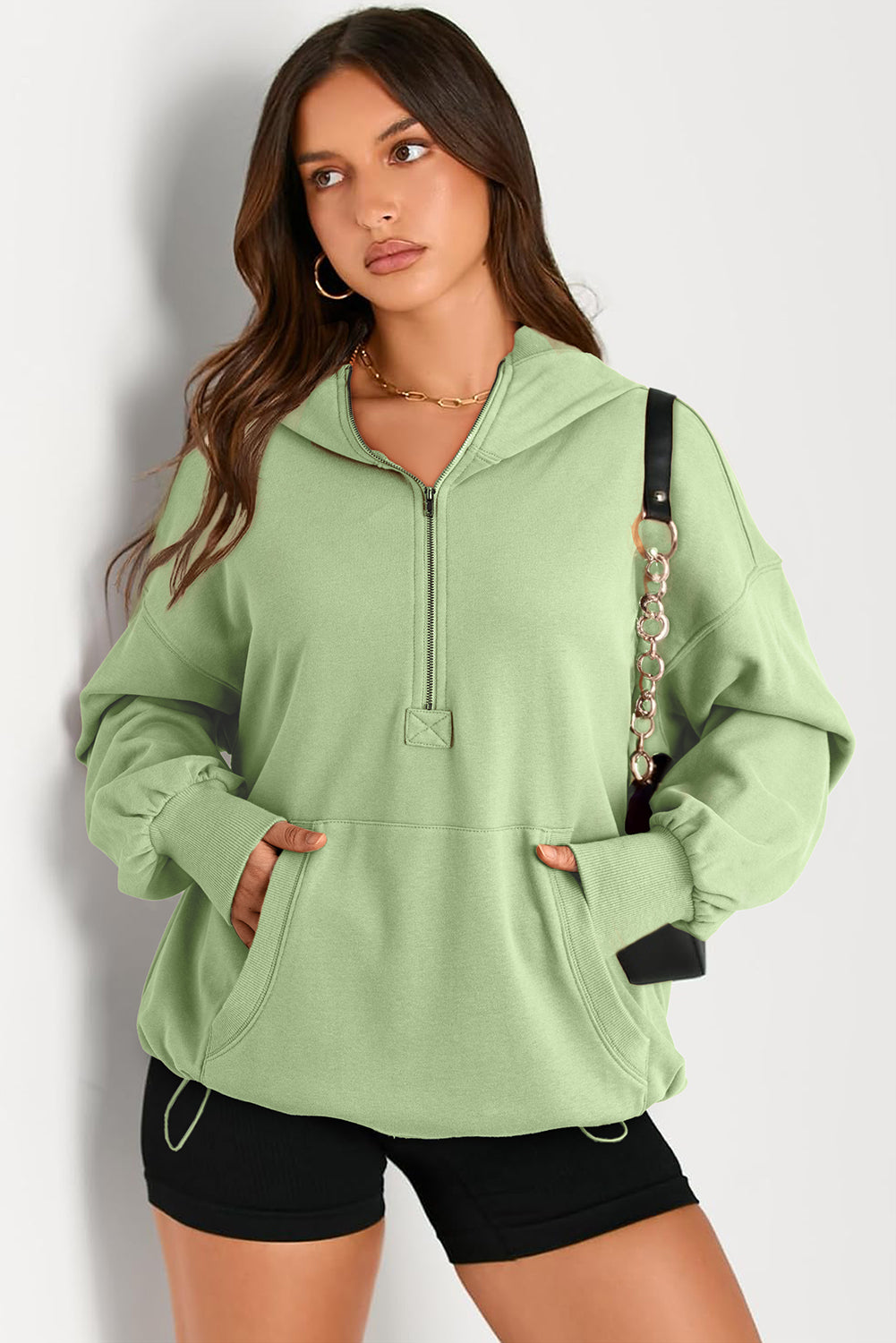 Hazel Blues® |  Pocketed Half Zip Long Sleeve Hoodie