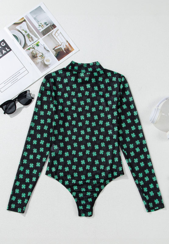 Hazel Blues® |  Lucky Clover Mock Neck Long Sleeve Bodysuit