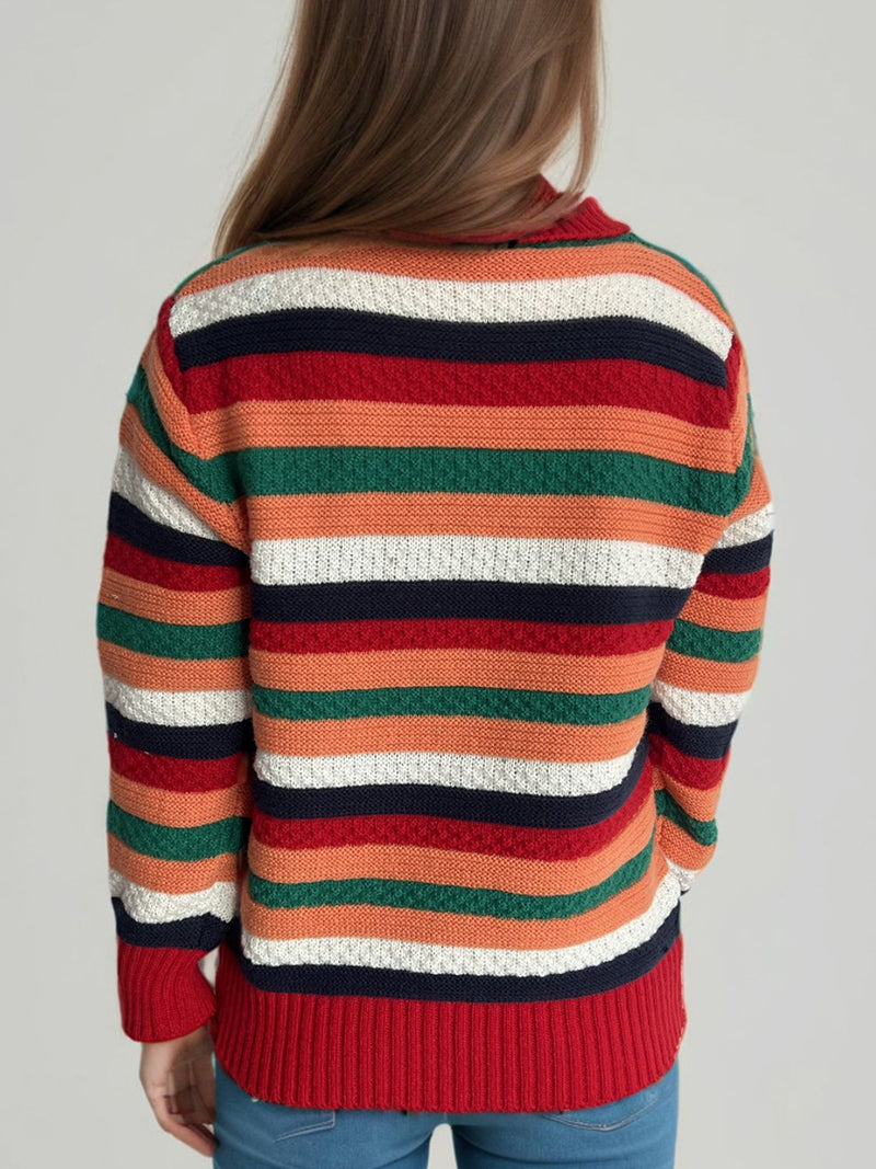 Hazel Blues® |  Contrast Stripes Turtleneck Long Sleeve Sweater