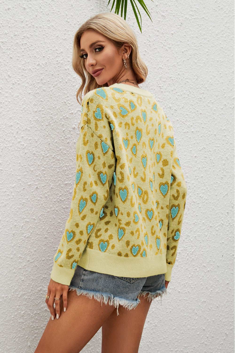 Hazel Blues® |  Heart Round Neck Dropped Shoulder Sweater