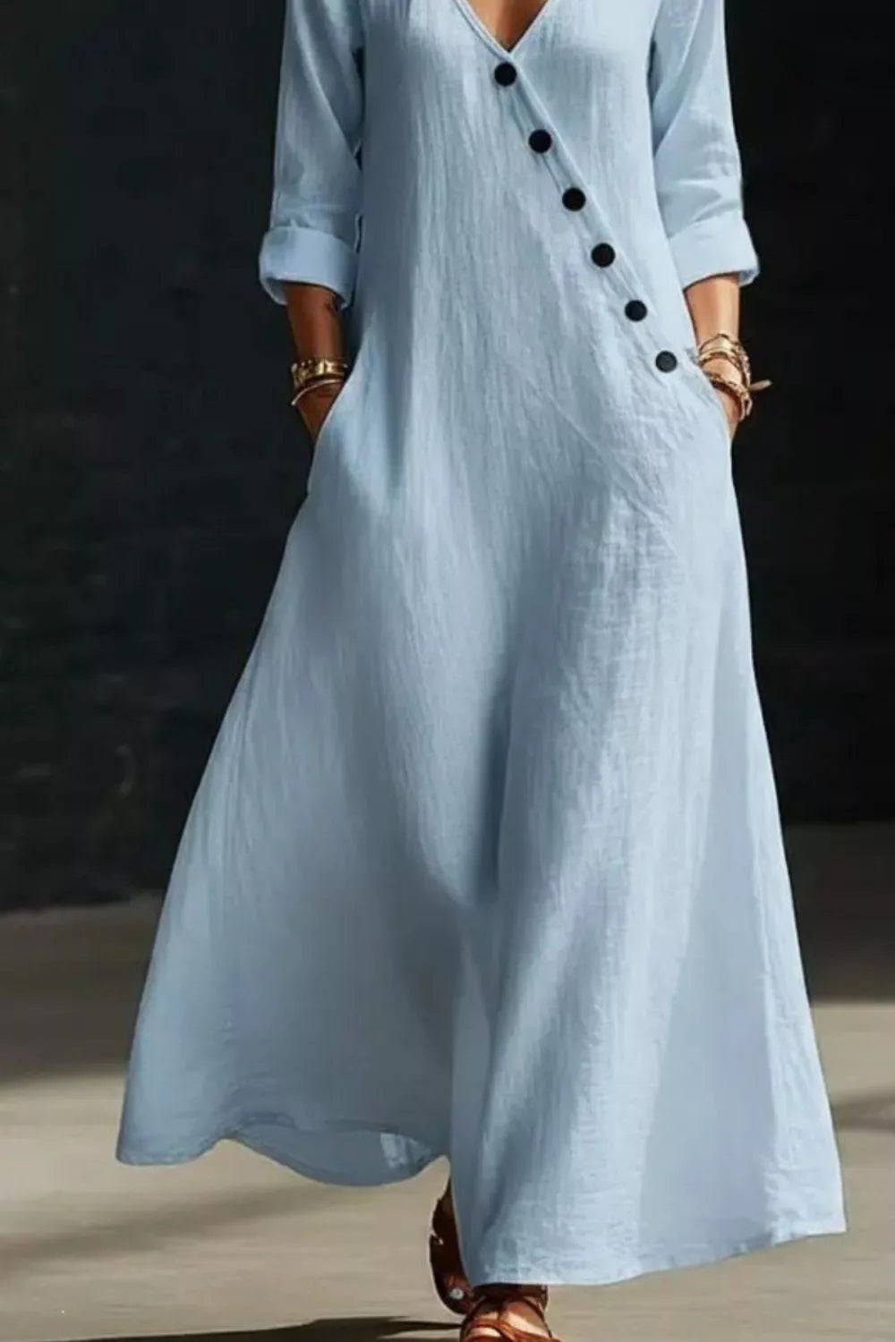 long sleeve surplice maxi dress Pleated Long Sleeve Surplice Maxi Dress Brown / XL