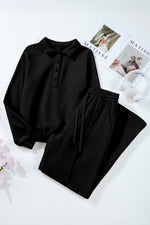 Hazel Blues® |  Black Solid Collared Sweatshirt and High Waist Pants Active Set