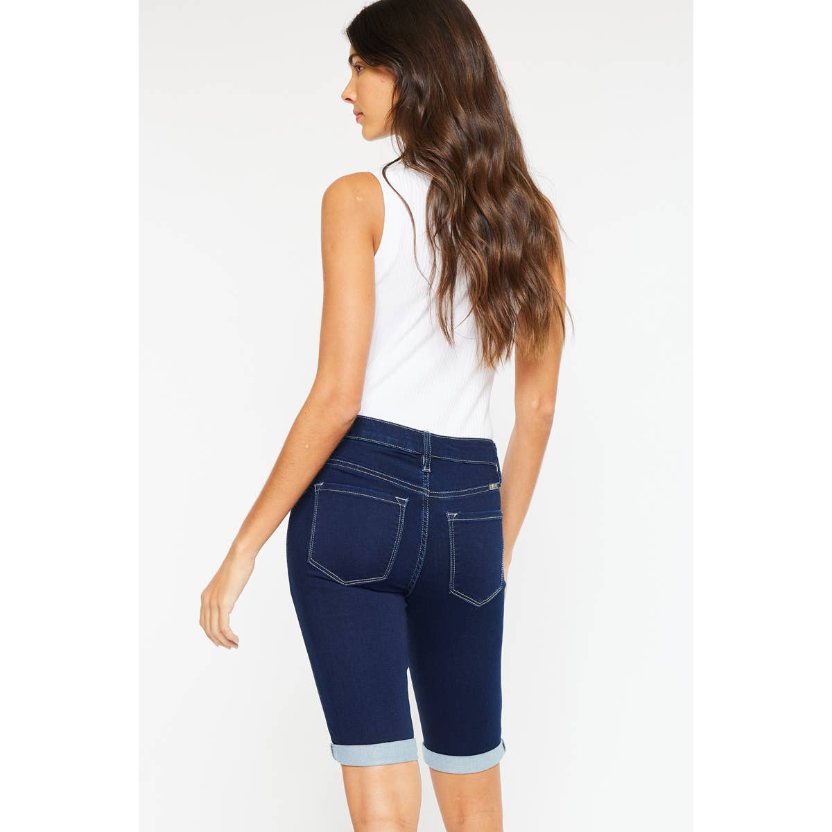 Hazel Blues® |   Kan Can Stone Wash Bermuda Shorts: Dark